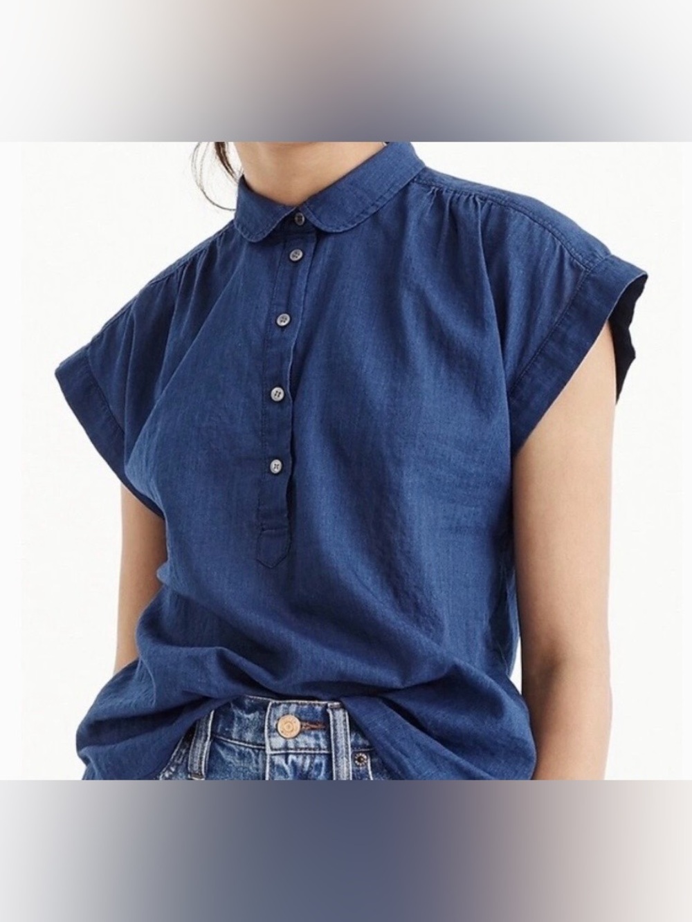 J. Crew womens small popover shirt button blouse navy cotton boho gauze shirt